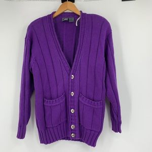 Women’s Lizwear Petite Large Purple Cotton Cardigan Shoulder Pads Vintage 0599